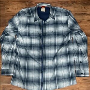 Simms Coldweather Long Sleeve Thermal Blue and White Plaid Casual Button